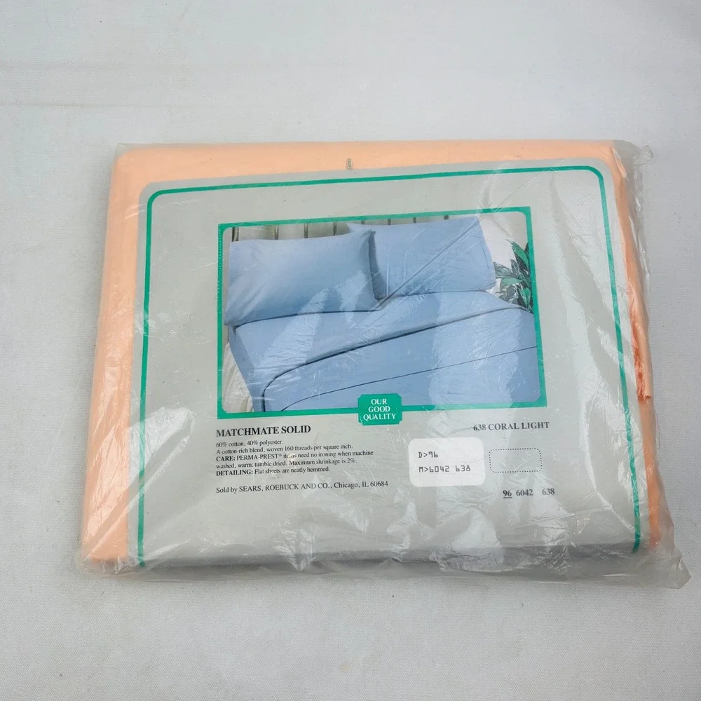 Vintage Sears Matchmate Solid Full Flat Sheet Coral Light Peach Perma-Prest New